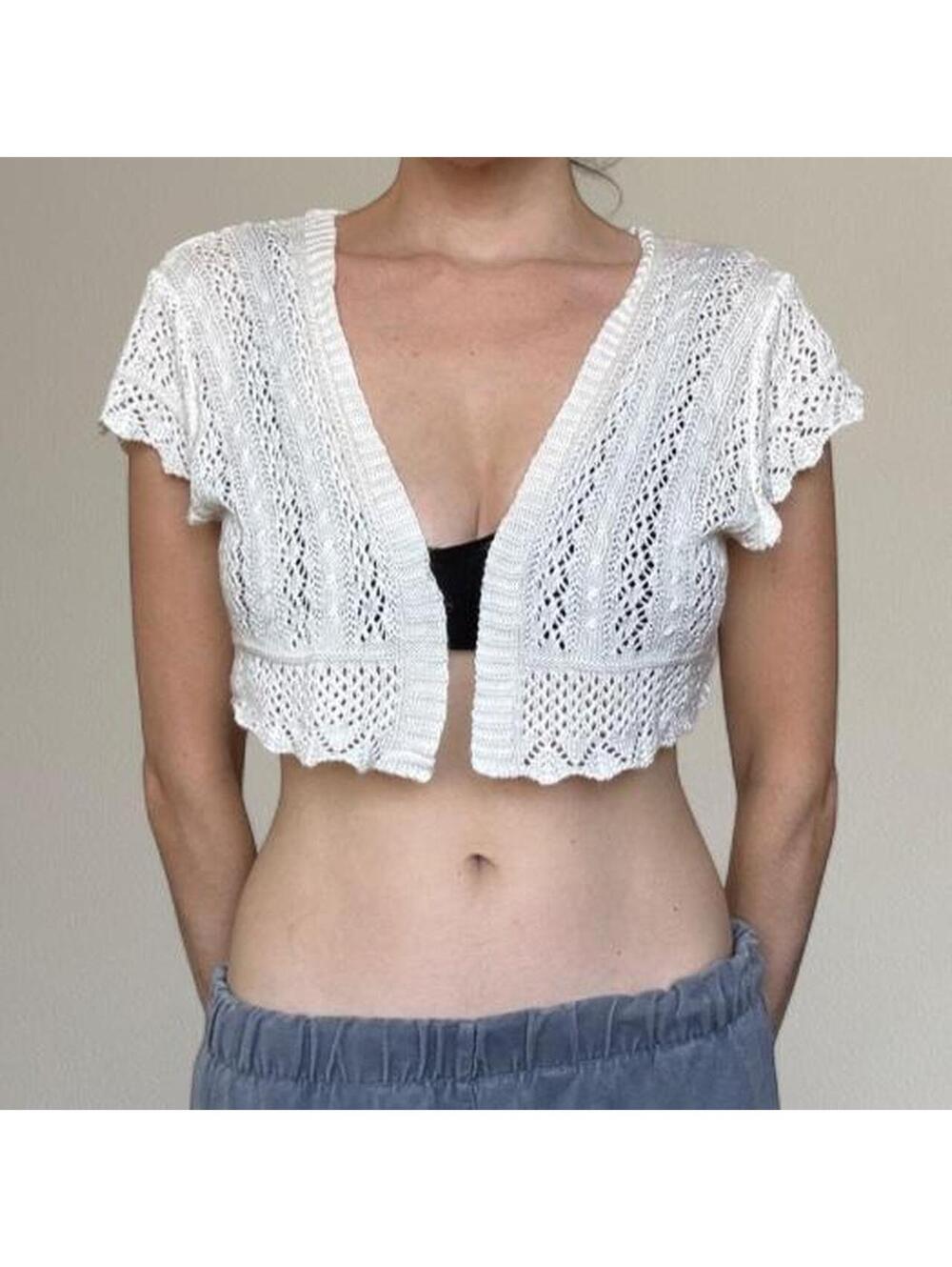 Y2K white crochet shrug.